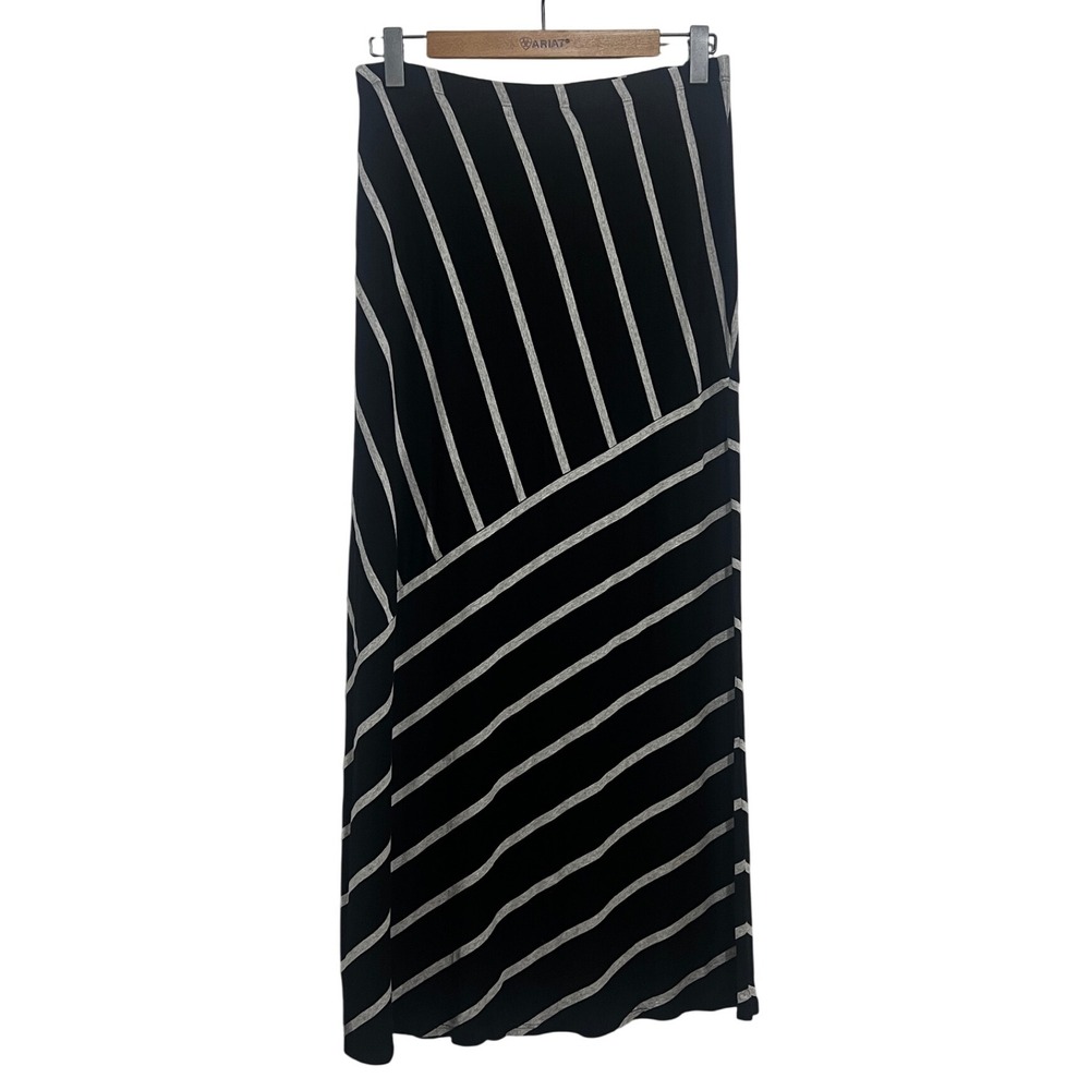 Matty M Women's Maxi Skirt Striped Black Silver Casual Elegant Size Large